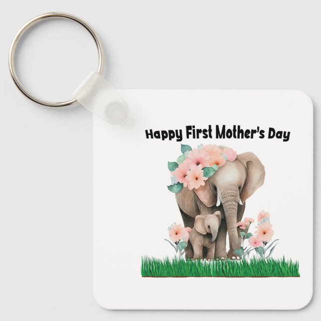 happy first mother day cute elephant keychain (Front)