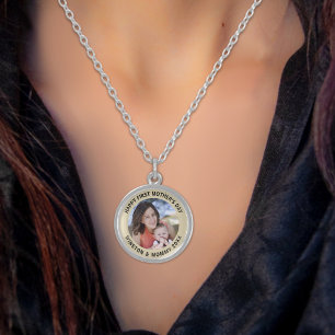 Happy First Mother’s Day Custom Photo & Text Sterling Silver Necklace