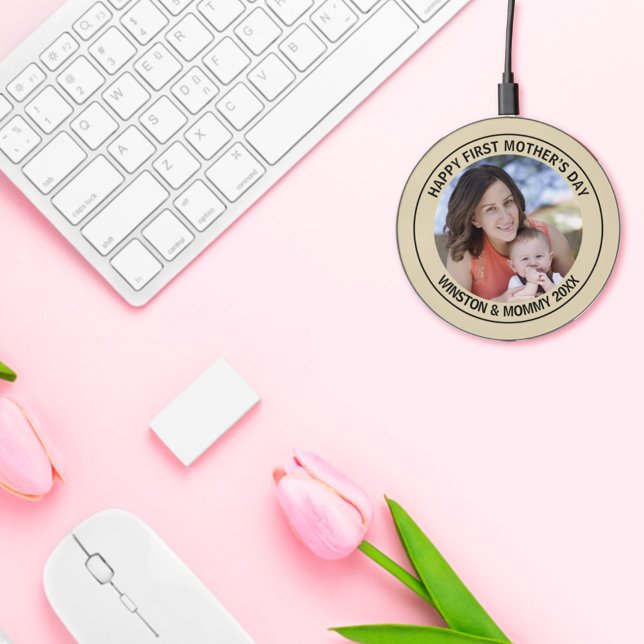 Happy First Mother’s Day Custom Photo & Text Wireless Charger (Creator Uploaded)
