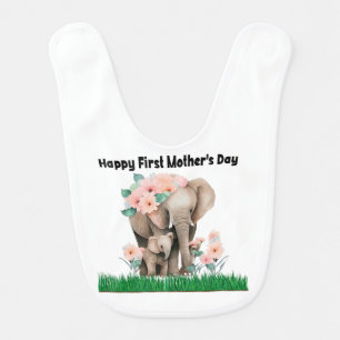 happy first Mother‘s day cute elephant Baby Bib
