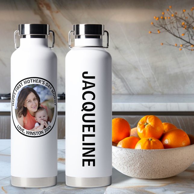 Happy First Mother’s Day Mommy Custom Photo & Name Water Bottle (Creator Uploaded)