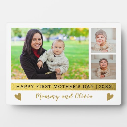 Happy First Mothers Day 3 Photo Collage Plaque