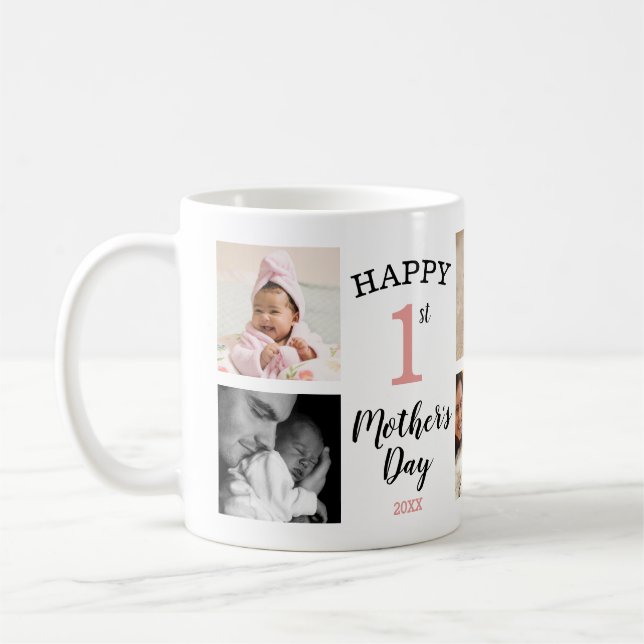 Happy First Mother's Day 8 Photo Collage Coffee Mug (Left)
