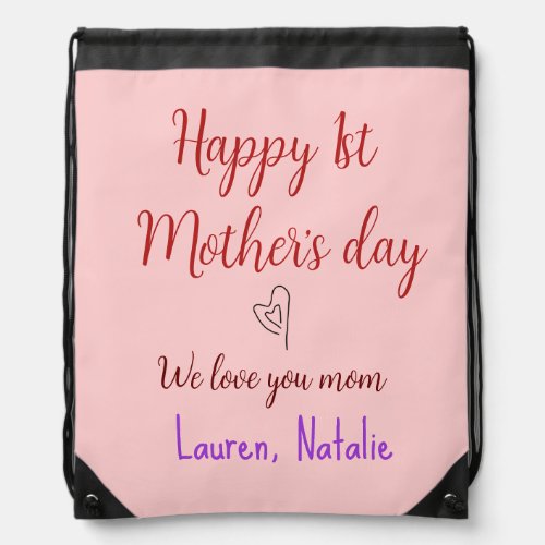 Happy first mothers day add name text mommy heart drawstring bag