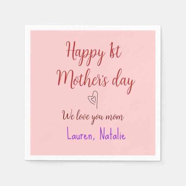 Happy first mothers day add name text mommy heart napkins (Front)
