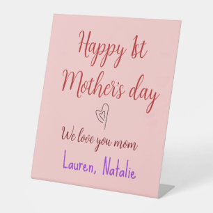 Happy first mothers day add name text mommy heart pedestal sign