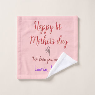 Happy first mothers day add name text mommy heart wash cloth