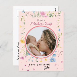 Happy First Mothers Day Cute Modern Flowers Photo Postcard
