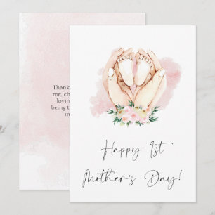 Happy First Mother's Day Floral Pink  Holiday Card