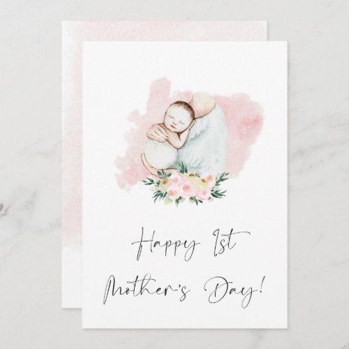 Happy First Mothers Day Floral Pink  Holiday Card