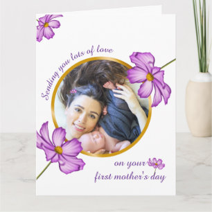 Happy First Mother's Day & flower modern photo Card
