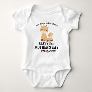 Happy First Mother's Day Giraffes With Name + Year Baby Bodysuit