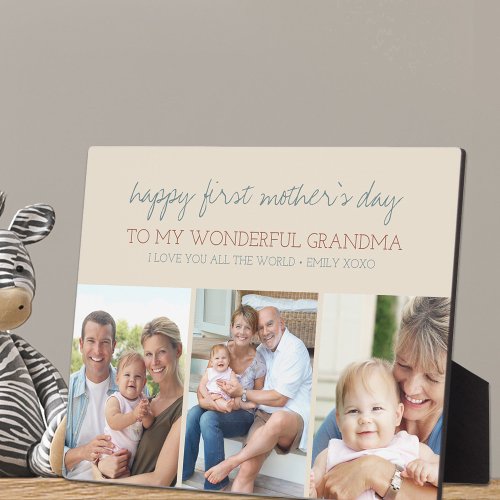 Happy First Mothers Day Grandma _ 3 Photo Cream Plaque