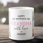 Happy First Mother's Day Grandma Photo Coffee Mug<br><div class="desc">First mothers day grandmother mug featuring the cute saying "happy 1st mother's day grandma",  2 photos of the grandchild,  a pink heart,  and the childs name.</div>