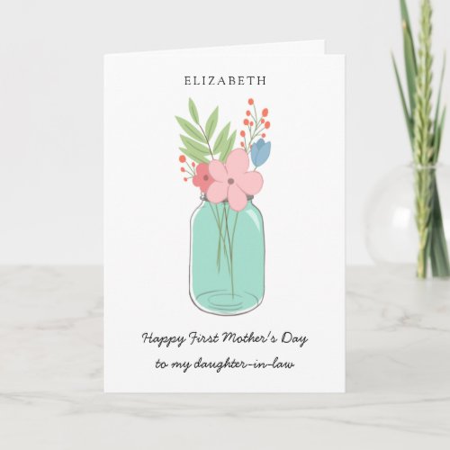 Happy First Mothers Day Mason Jar Daughter in Law Card