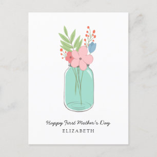 Happy First Mother's Day Mason Jar Flowers Floral Holiday Postcard