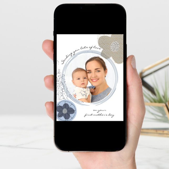 Happy First Mother's Day Modern Art Flowers Photo Card (Front Digital)