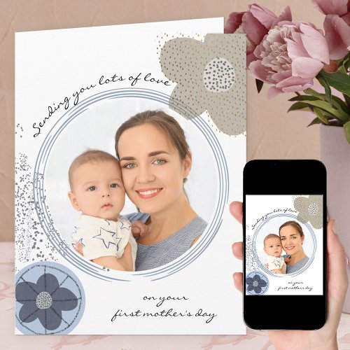 Happy First Mothers Day Modern Art Flowers Photo Card