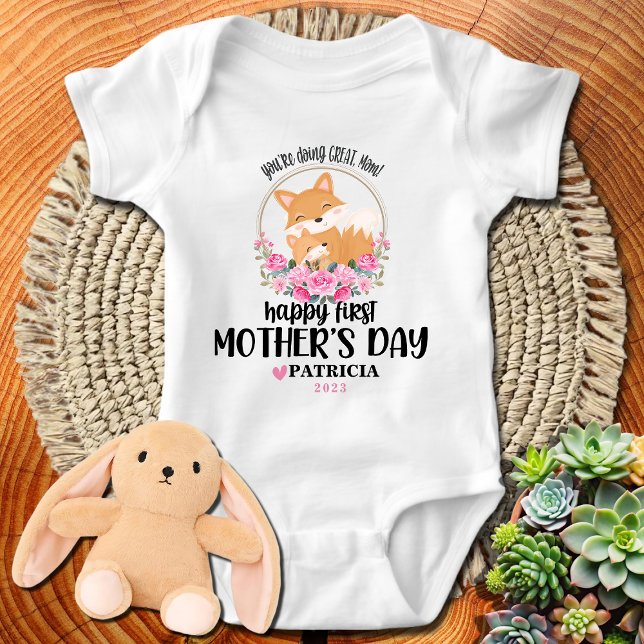 Happy First Mother's Day Mommy - Mom and Baby Fox Baby Bodysuit (Creator Uploaded)