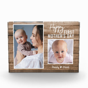 Happy First Mother's Day New Mom Wood 2 Photo Block