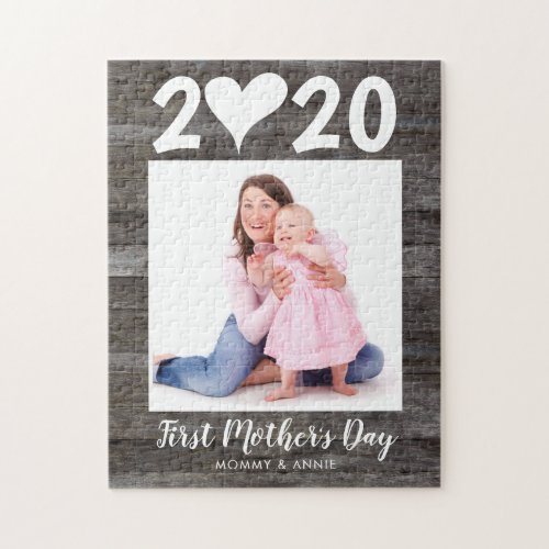 Happy First Mothers Day Photo Wood Keepsake Heart Jigsaw Puzzle