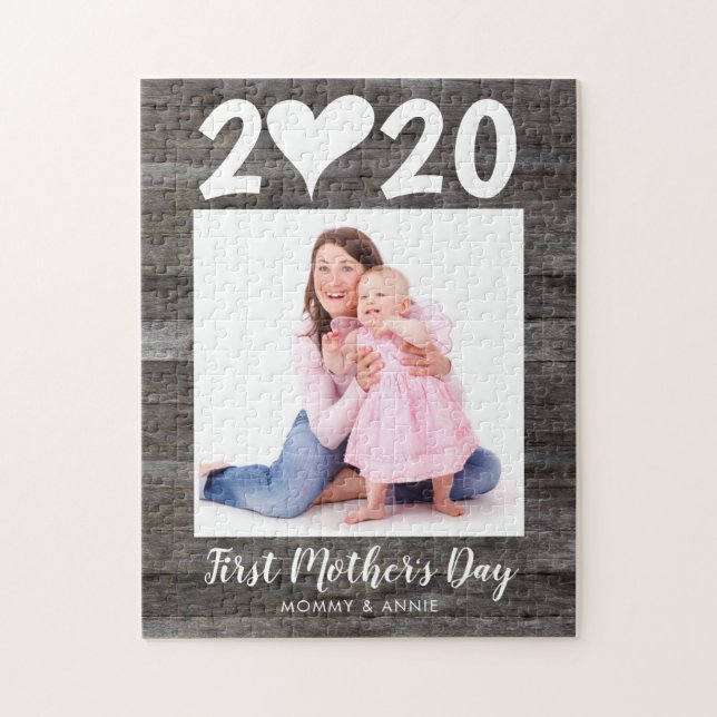 Happy First Mother's Day Photo Wood Keepsake Heart Jigsaw Puzzle (Vertical)