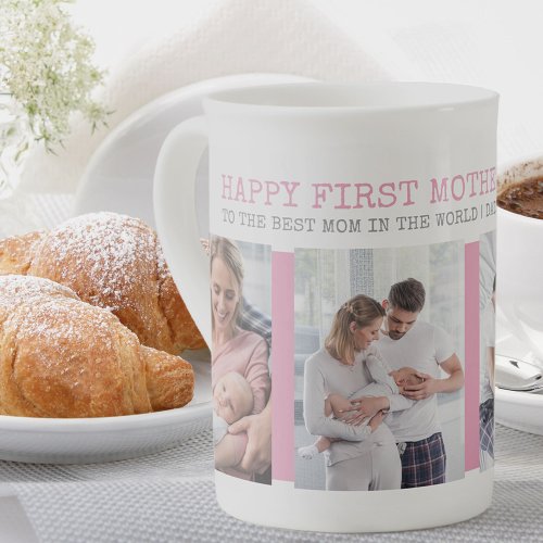 Happy First Mothers Day Pink 4 Photo Collage Bone China Mug