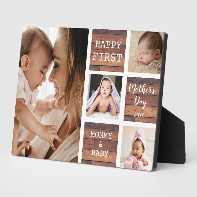 Happy First Mother's Day Wood 4 Photo Collage Plaque (Side)
