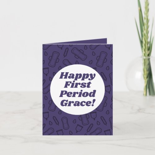 Happy First Period Dark Purple Cute Menstrual Pad Card