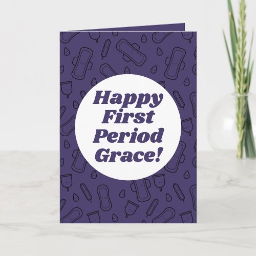 Happy First Period Dark Purple Cute Menstrual Pad Card