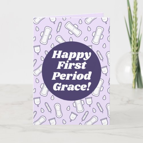 Happy First Period Lavender Cute Menstrual Pad Card