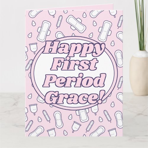 Happy First Period Name Pink Cute Tampon Pad Card