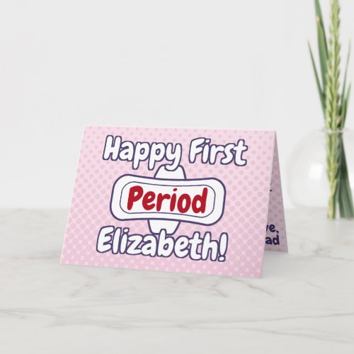 Happy First Period Name Pink Menstrual Pad Card