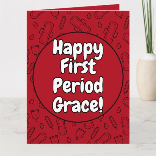 Happy First Period Name Red Cute Tampon Pad Card