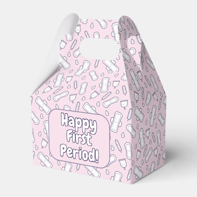 Happy First Period Party Cute Pink Tampon Pad Favor Boxes (Front Side)