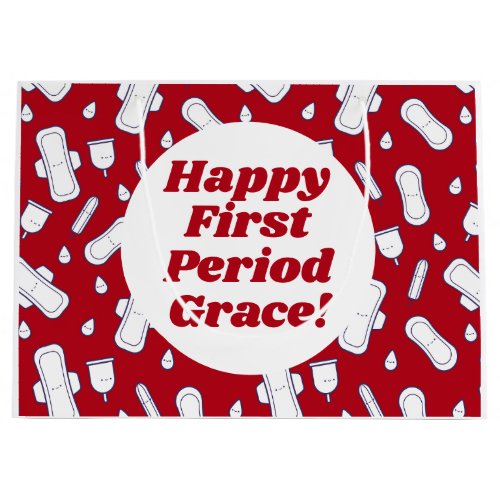 Happy First Period Party Dark Red Tampon Pad Large Gift Bag