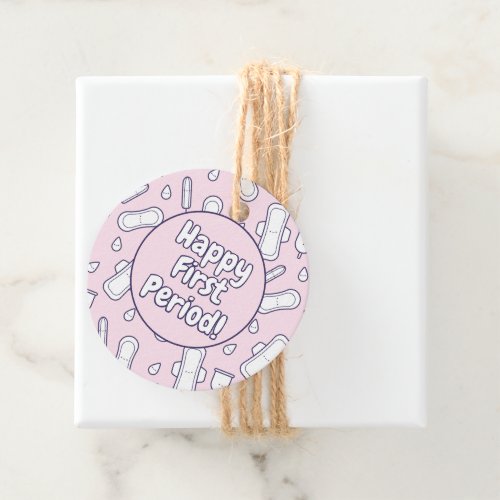 Happy First Period Party Pink Cute Tampon Pad Favor Tags