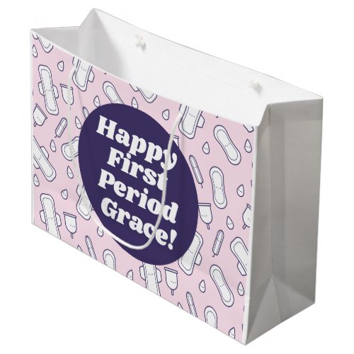 Happy First Period Party Pink Cute Tampon Pad Large Gift Bag