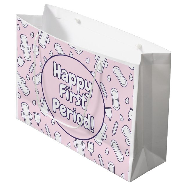 Happy First Period Party Pink Cute Tampon Pad Large Gift Bag (Front Angled)