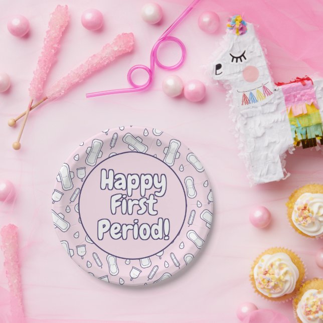 Happy First Period Party Pink Cute Tampon Pad Paper Plates (Party)