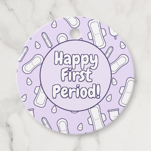 Happy First Period Party Purple Cute Tampon Pad Favor Tags