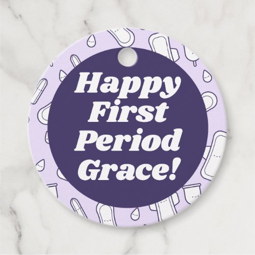 Happy First Period Party Purple Cute Tampon Pad Favor Tags