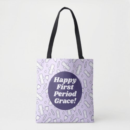 Happy First Period Party Purple Cute Tampon Pad Tote Bag
