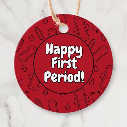 Happy First Period Party Red Tampon Pad Pattern Favor Tags
