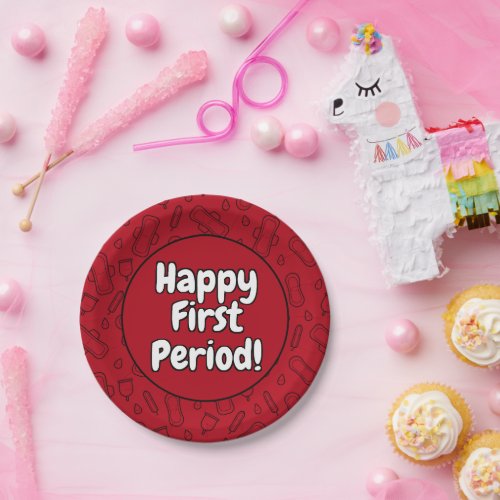 Happy First Period Party Red Tampon Pad Pattern Paper Plates