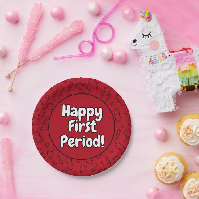 Happy First Period Party Red Tampon Pad Pattern Paper Plates (Party)