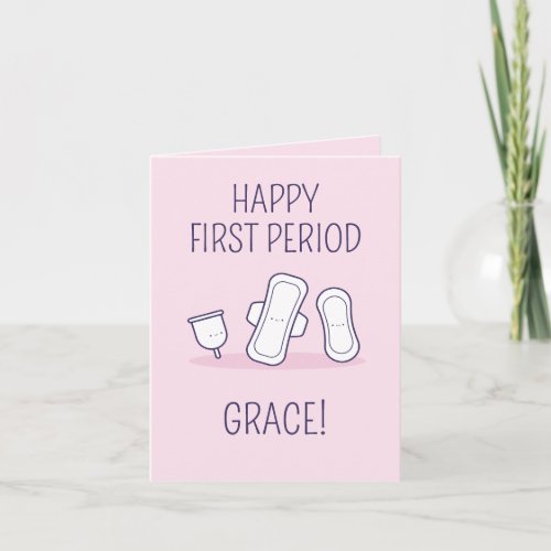 Happy First Period Simple Pink Cute Menstrual Pad Card