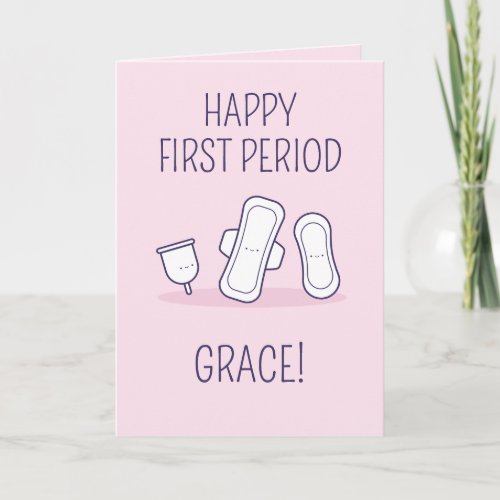 Happy First Period Simple Pink Cute Menstrual Pad Card