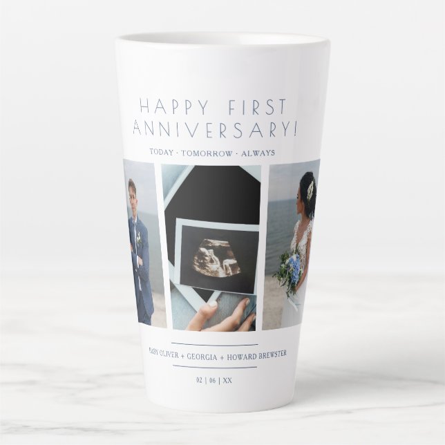 Happy First Wedding Anniversary 3 Photos Collage Latte Mug (Front)