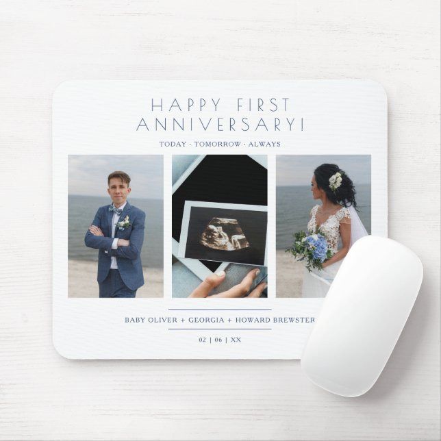 Happy First Wedding Anniversary 3 Photos Collage Mouse Pad (With Mouse)